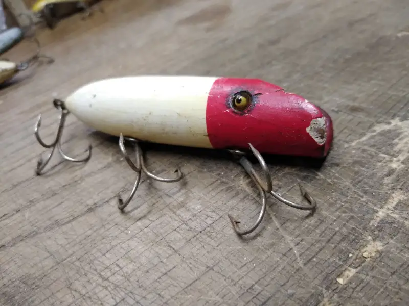 Vtg South Bend Glass Eye Bass Oreno Wood Fishing Lure Plug Fresh Water Top Water