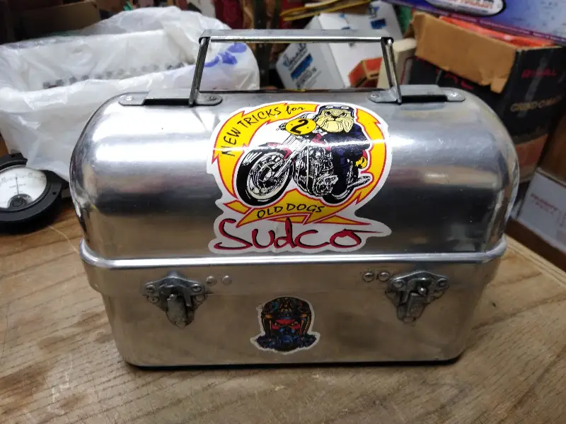 Vtg Priscilla Ware Aluminum Dome Lid Miners Lunch Bucket Eagle Lock Co Stickers