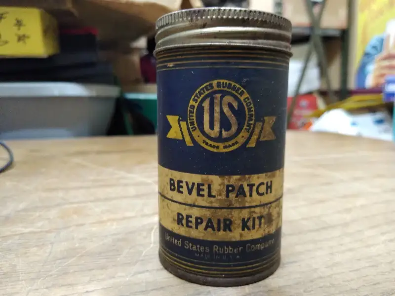 Vtg United States Rubber Co Bevel Patch Tire Repair Kit Can w/Contents!