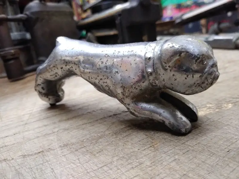 Vtg Rare 1930’s Mack Truck Leaping Bull Dog Chrome Pin Back Ears Hood Ornament!