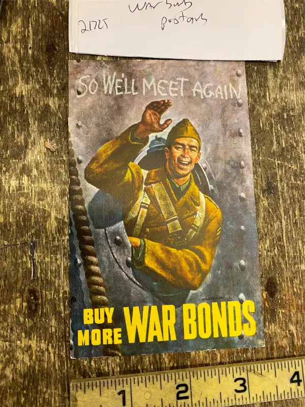 Vtg WW2 War Bonds Propaganda Poster post card Soldier memorabilia 1942 Army Navy