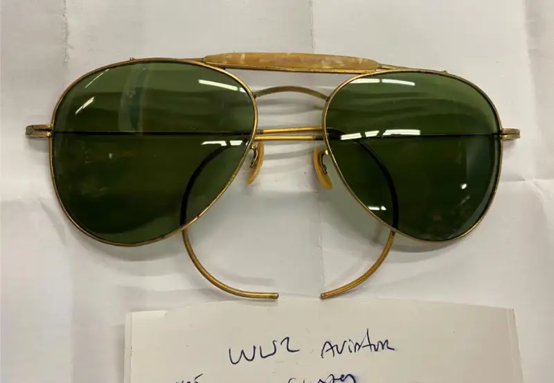 Vtg WW2 Fighter Pilot Aviator Airplane SunGlasses Green Lens Shooting Field Gear