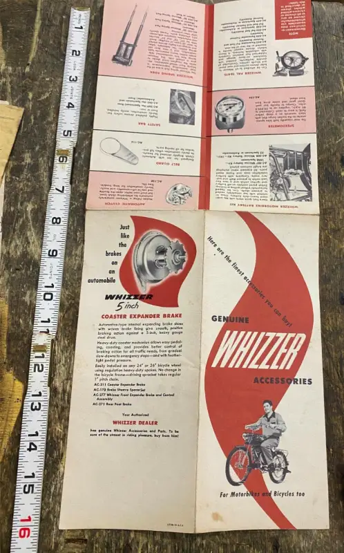Vtg Whizzer Accessorie Motorized Bicycle Catalogue Book 50’s Brochure literature