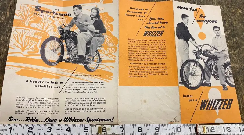 Vtg Whizzer Sportsman Motorized Bicycle Catalogue Book 50’s Brochure literature!