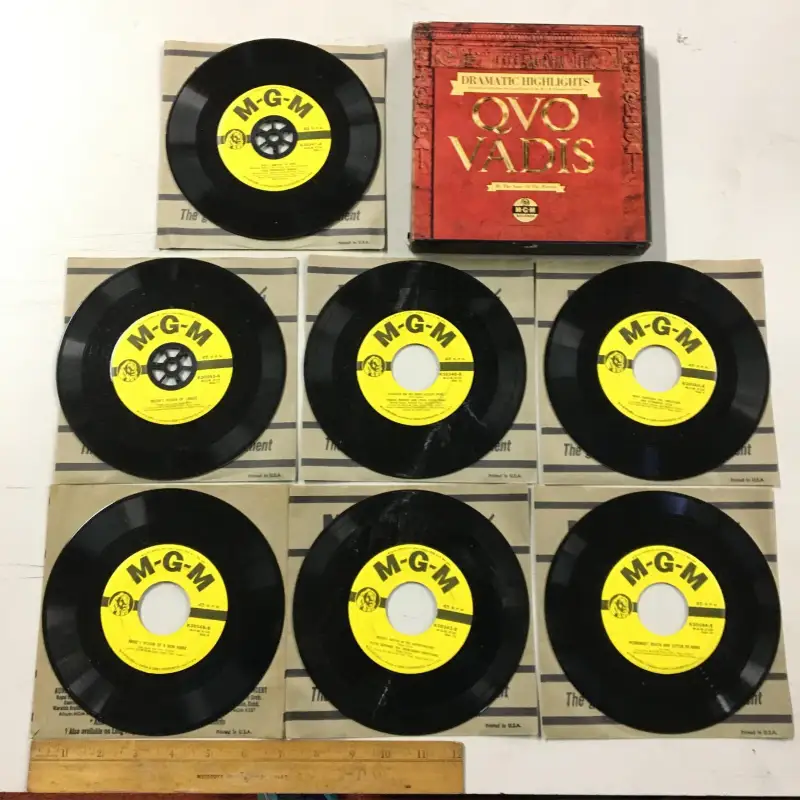 Vtg Quo Vadis Dramatic Highlights Soundtrack Vinyl 7″ records MGM K134 45 RPM