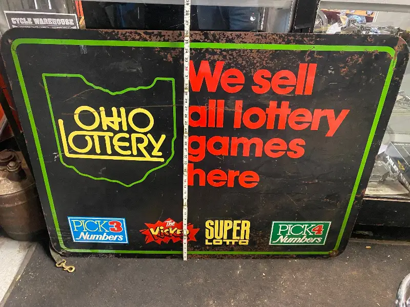 Vtg rare metal Ohio Lottery retail sign 48×36 Pick 3 4 Super Lotto Advertising!