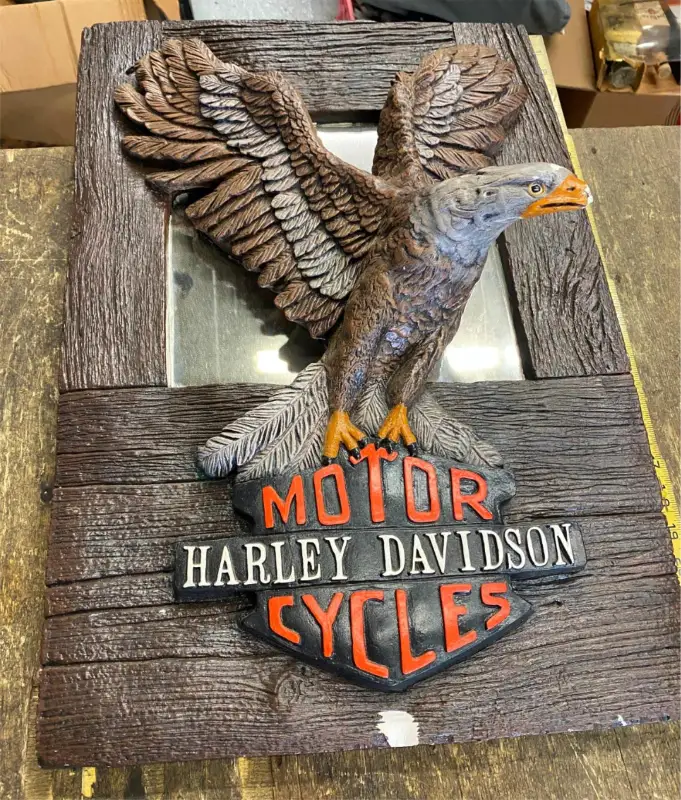 Vtg Plaster Harley Davidson Eagle Wall Sign Mirror Display 23×15 Dealer Plaque!