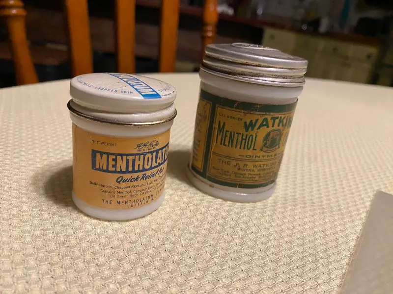 Vtg Watkins Menthol Camphor Shaving Milk Glass Jar Straight Razor Ointment Lot!0