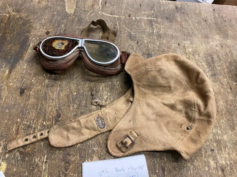 Vtg WW2 WW11 Flying Goggles Beck riding Cap Ace Harley Indian Motorcycle 1940’s