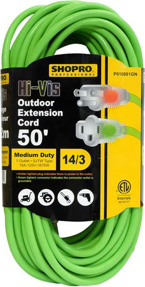 50FT 12-3 HI-VIS EXT CORD WITH LIGHT IND