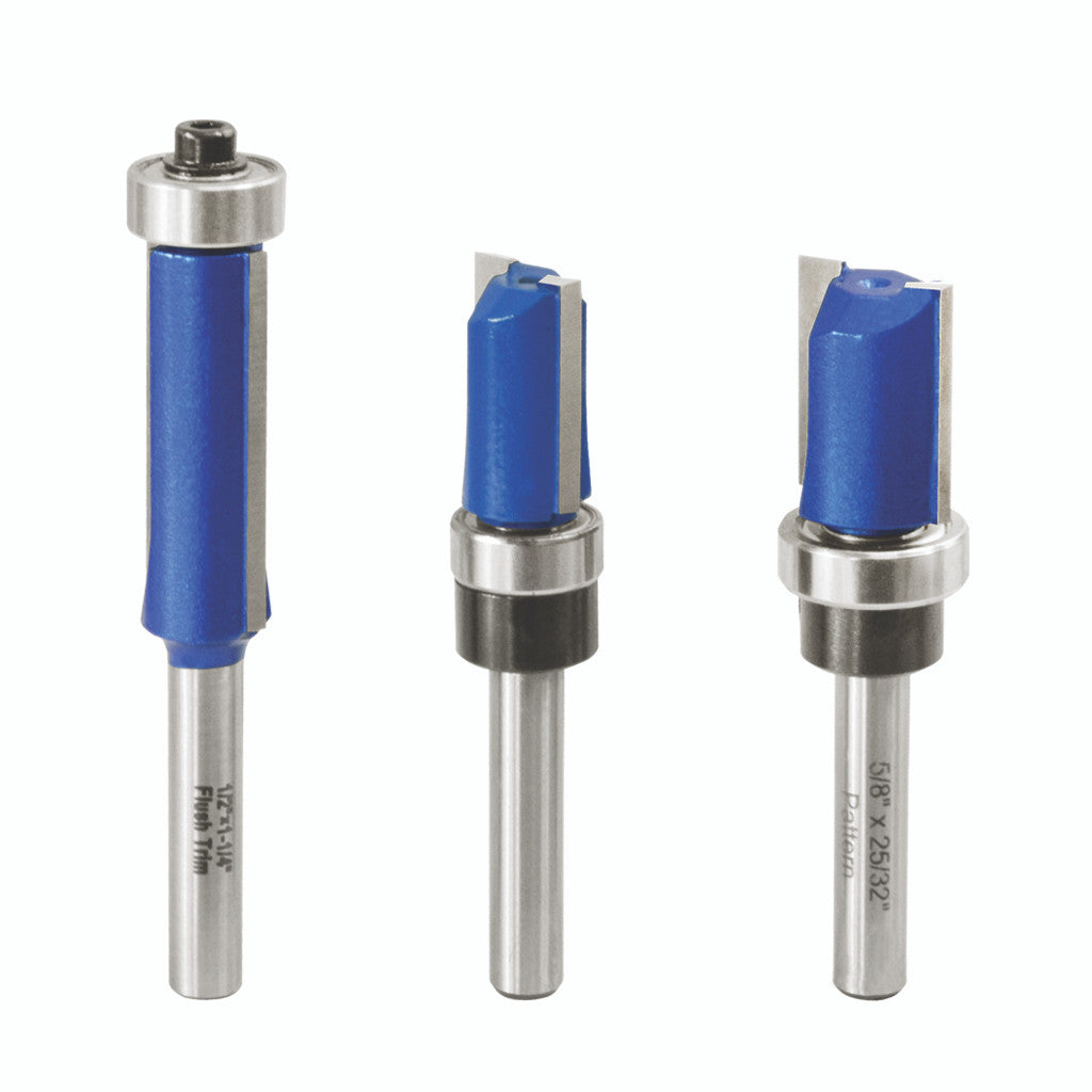 3PC FLUSH TRIM ROUTER BIT SET 1/4" SHANK