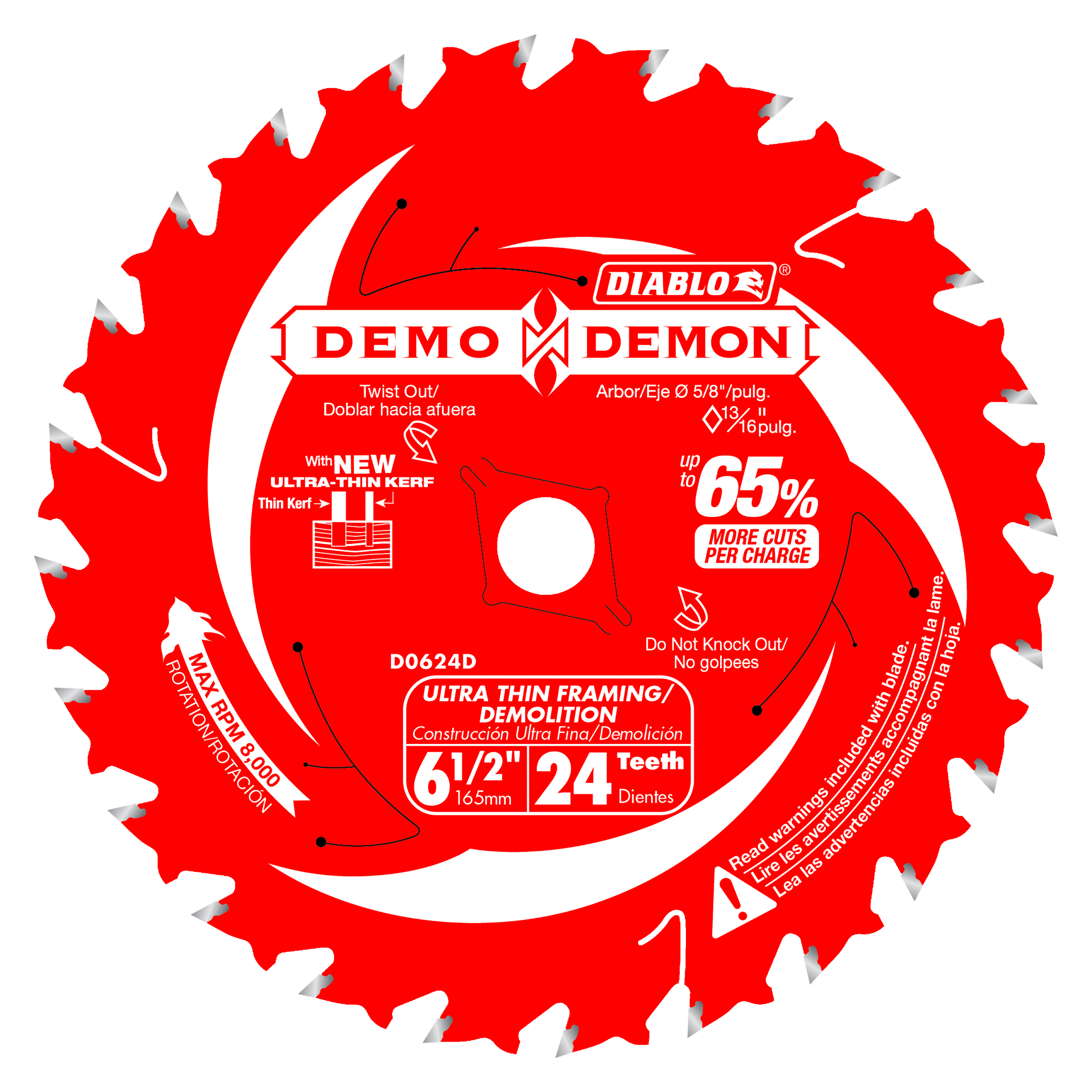 Diablo D0624DA 6-1/2" x 24-Teeth Demo Demon™ Ultra-Thin Framing/Demolition Saw Blade for Wood