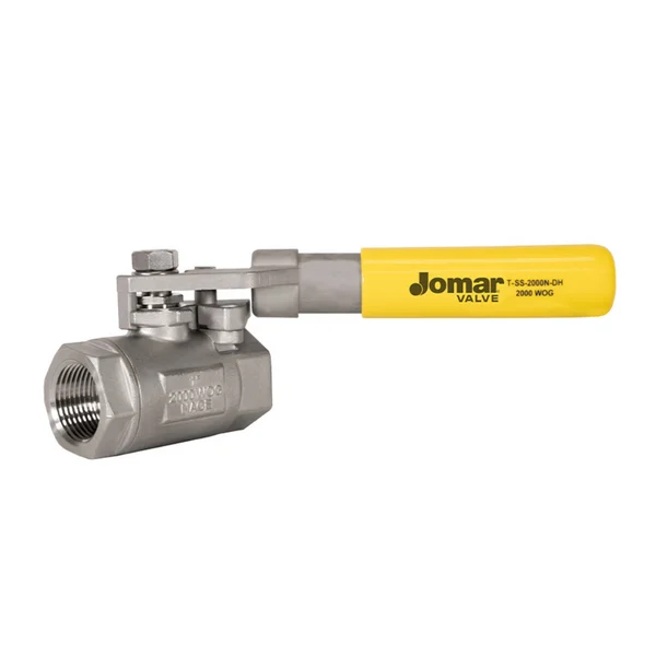 Jomar 100-933DH 1/2 Inch Stainless Steel Ball Valve 2 Piece, Standard Port, Threaded Connection, 2000 WOG, with Spring Return Handle