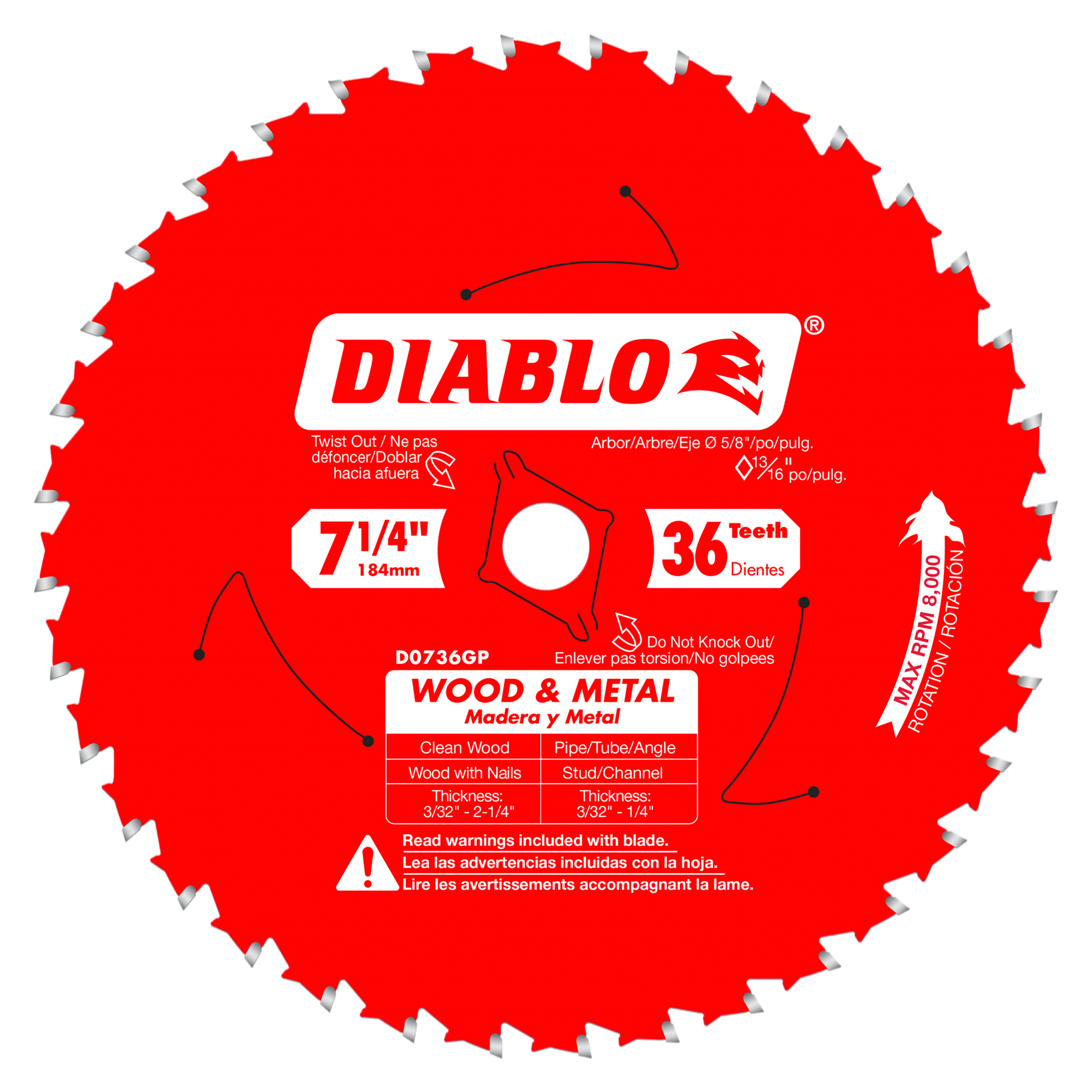 Diablo D0736GPX 7-1/4" x 36 Tooth Wood & Metal Carbide Saw Blade