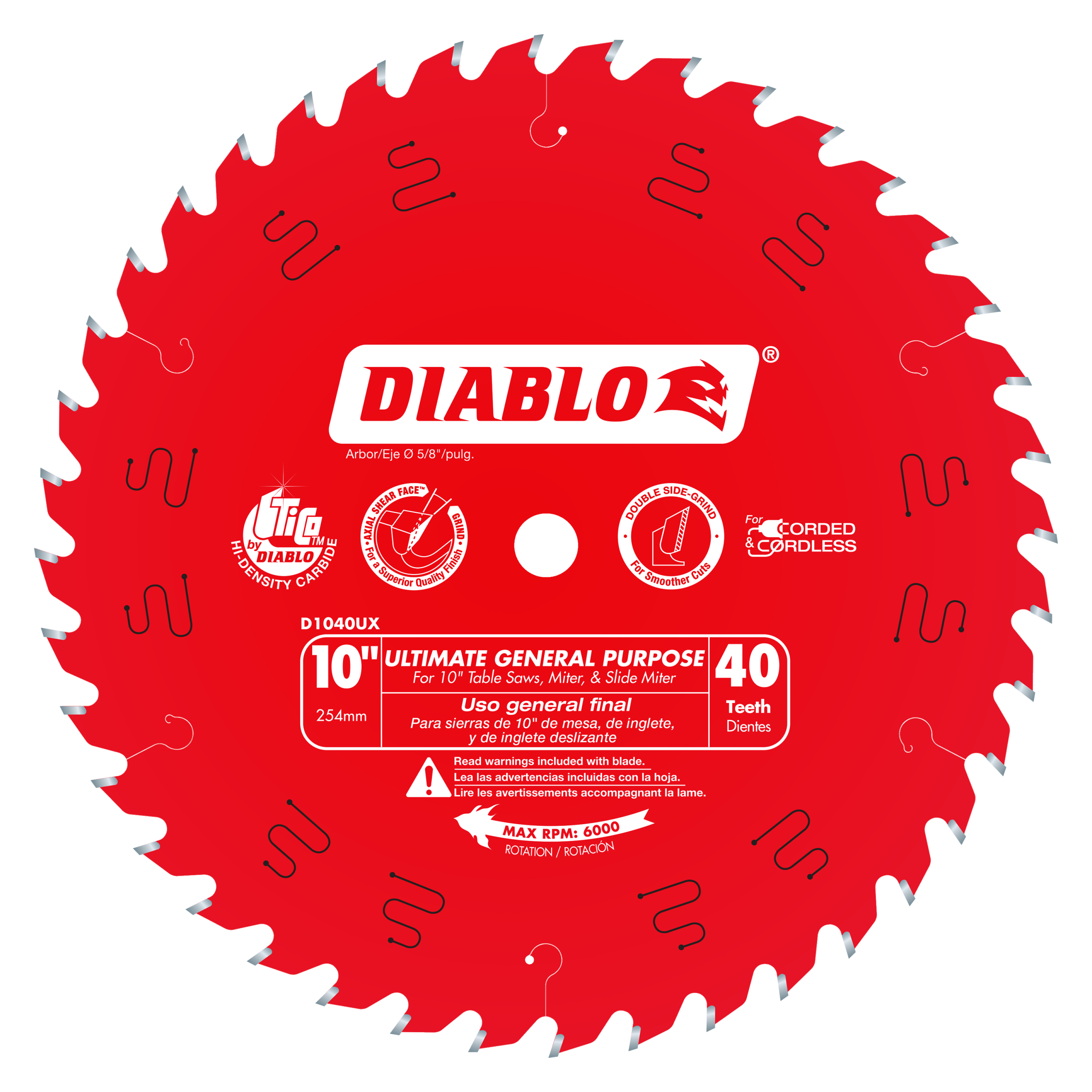 Diablo D1040UX 10" x 40-Teeth Wood Demon™ Ultimate General Purpose Carbide Saw Blade for Wood