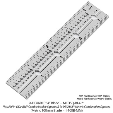 Woodpeckers MCDSQ-BL4-21 in-DEXABLE Joiner's Combination Square 4 Inch Blade