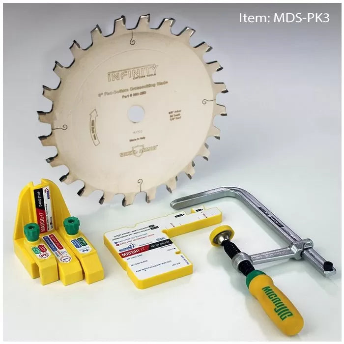 MicroJIG MATCHFIT Dado stop Package 3 with Infinity Tools 1/4" Kerf Flat Top Blade