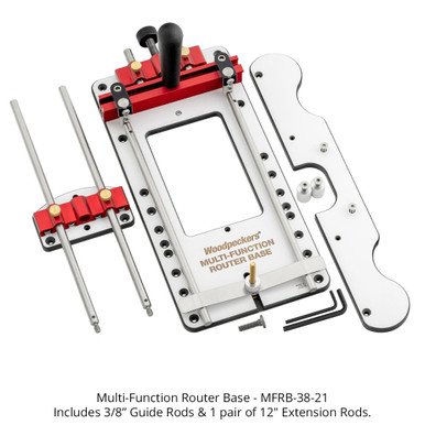 Woodpeckers MFRB-38-21 Multi-Function Router Base- Includes 3/8 Inch guide rods and 1 pair of 12 Inch extension rods