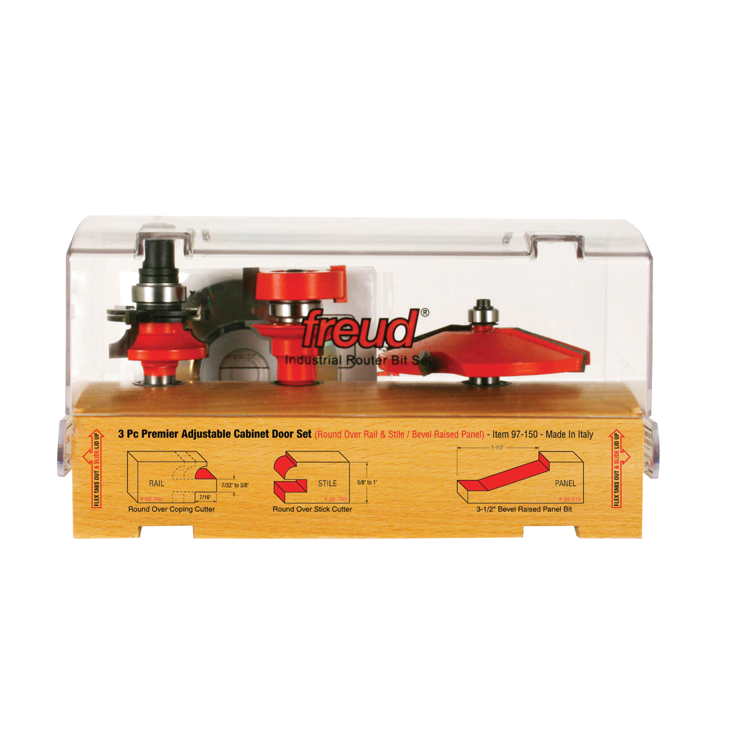 Freud 97-150 3 Piece Premier Adjustable Cabinet Bit Set