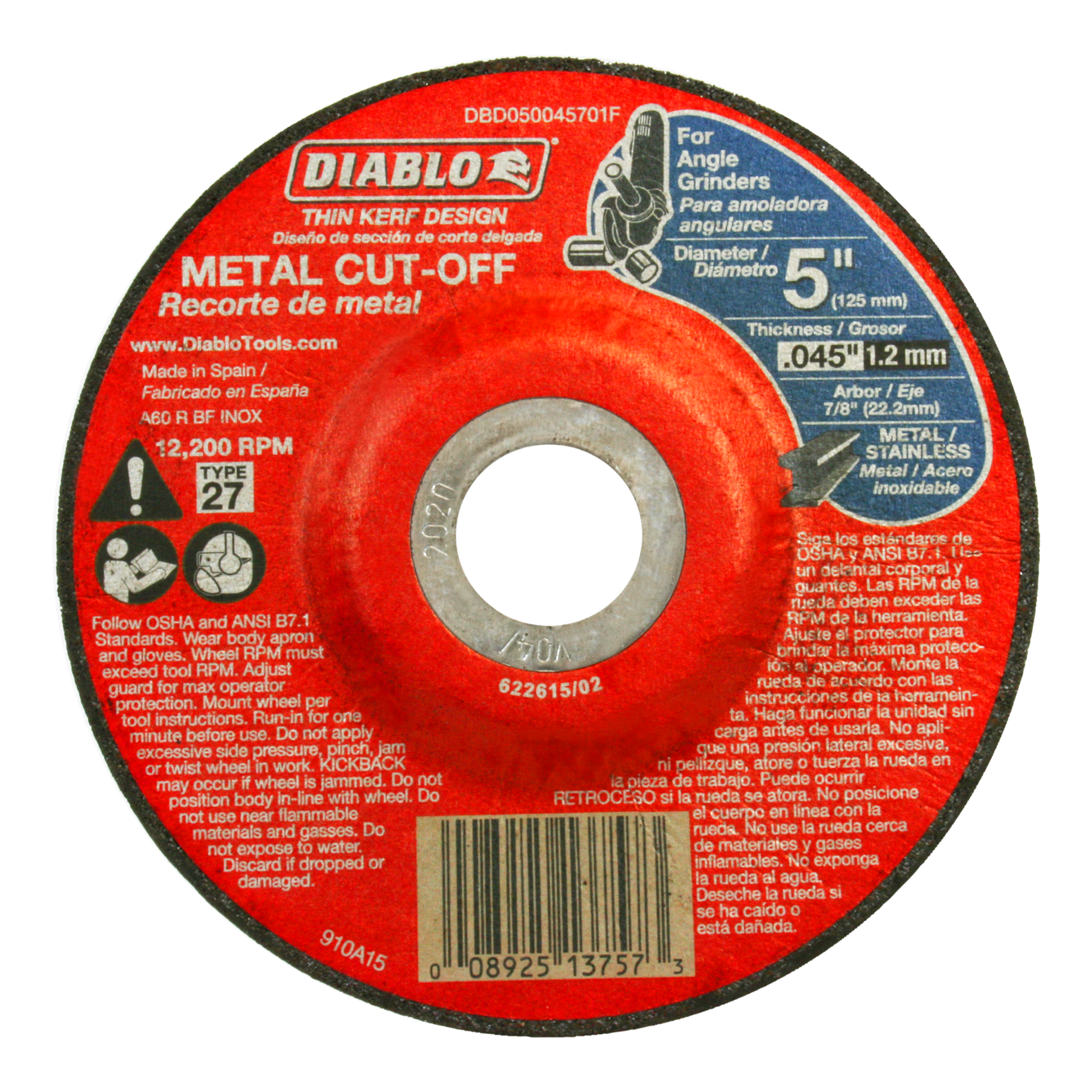 Diablo DBD050045701F 5" Type 27 Metal Cut-Off Disc