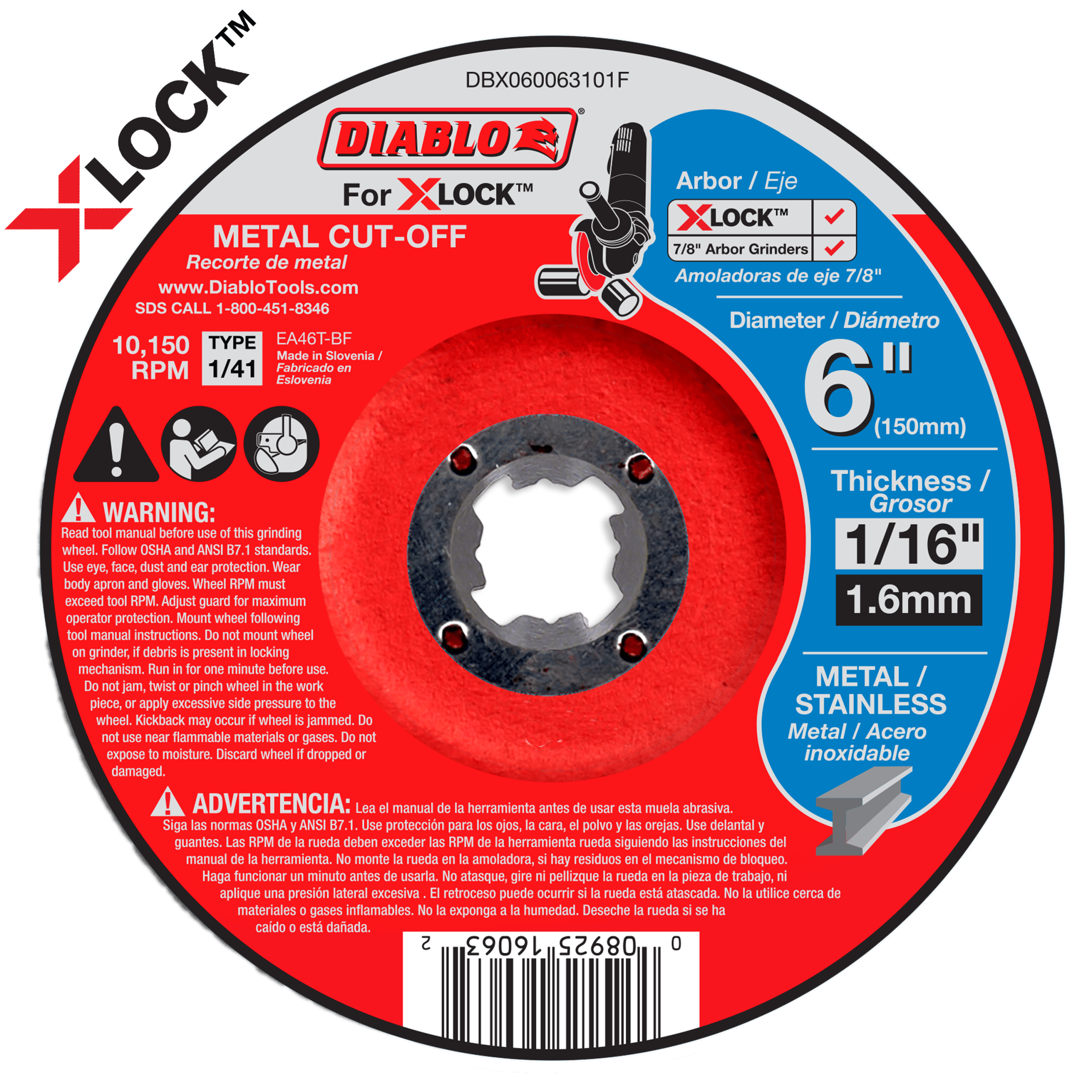 Diablo DBX060063101F 6" Type 1/41 Metal Cut-Off Disc for X-Lock and All Grinders