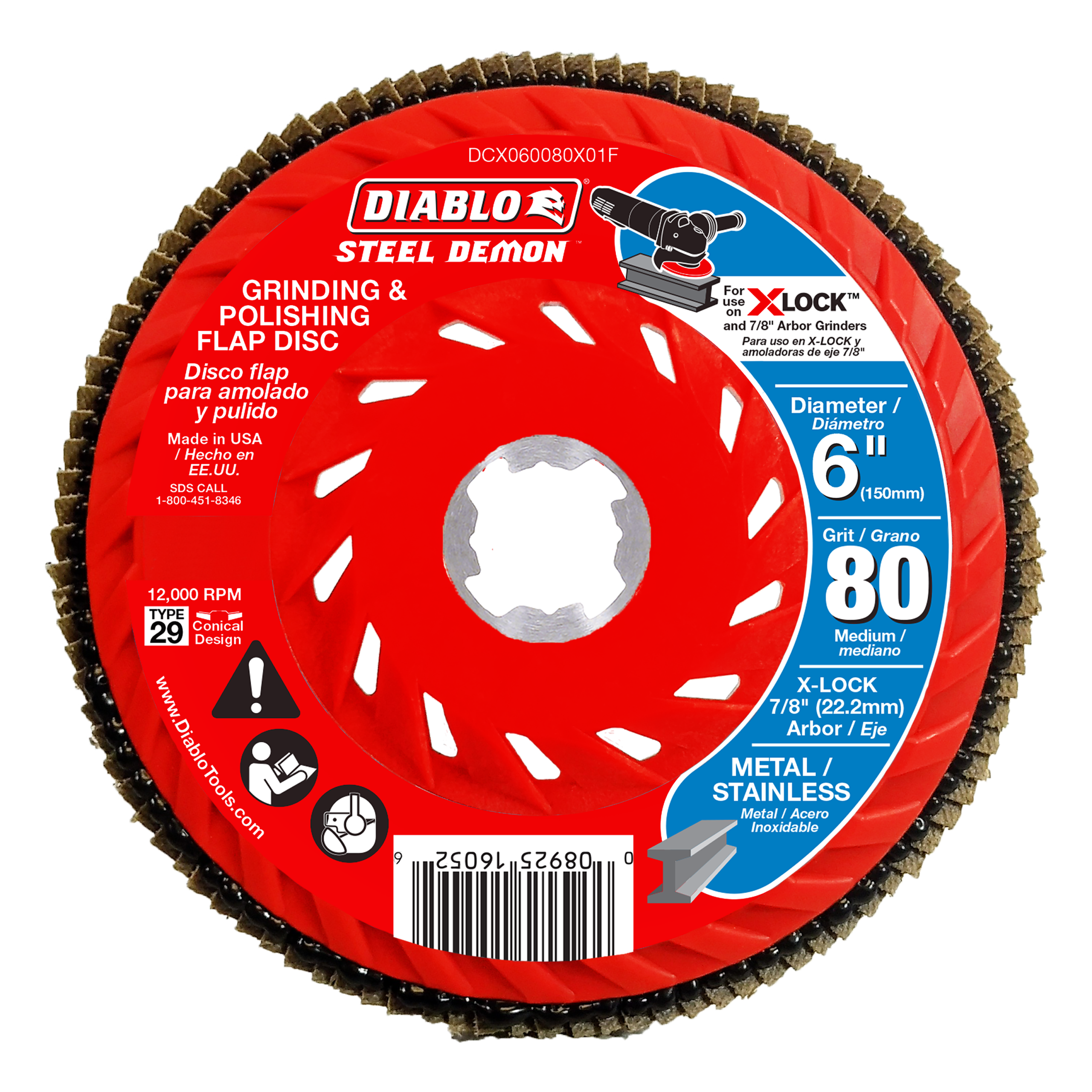 Diablo DCX060080X01F 6" 80-Grit X-LOCK Steel Demon™ Flap Disc for Metal