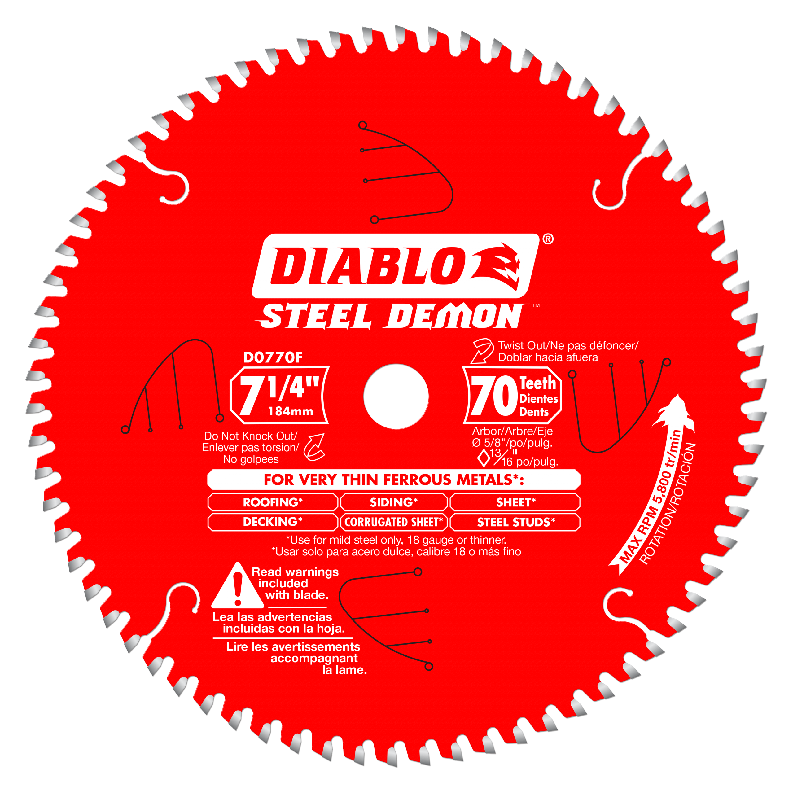 Diablo D0770FA 7-1/4" x 70 Teeth Steel Demon™ Carbide-Tipped Saw Blade for Metal