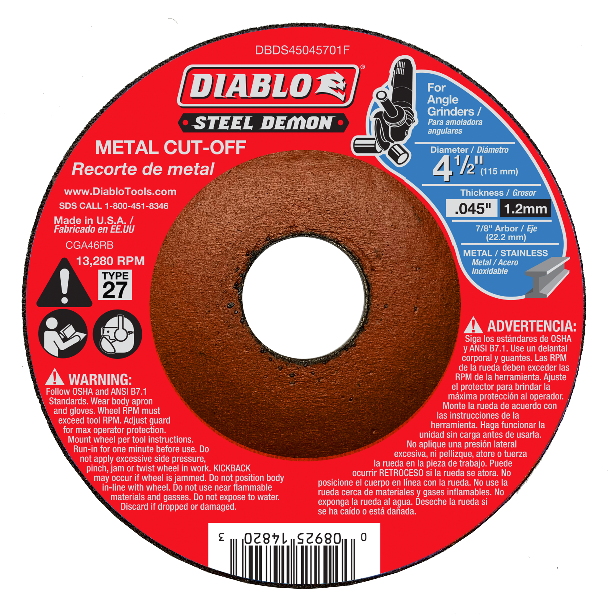 Diablo DBDS45045701F 4-1/2" Type 27 Steel Demon™ Metal Cut-Off Disc