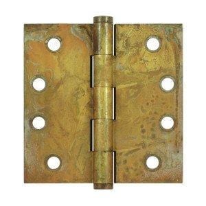4.5" X 4.5" Square Corner Plain Bearing Brass Hinges - Multiple Distressed Finishes - Sold In Pairs