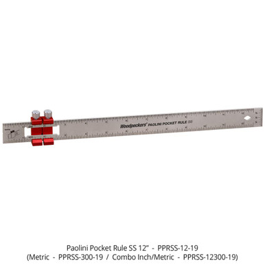 Woodpeckers PPR-12300-19 Paolini Pocket Rule - 12 Inch/300 mm Aluminum