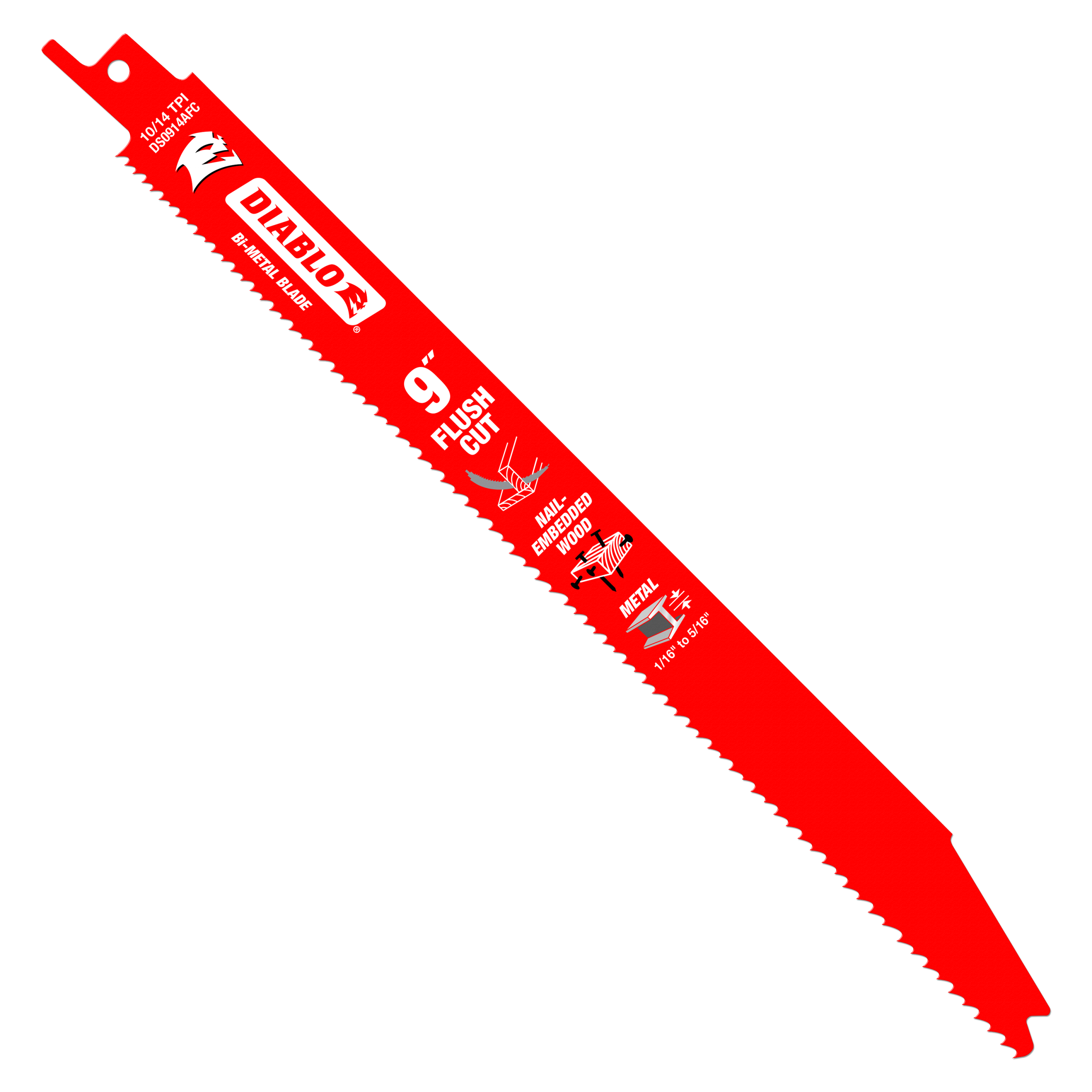 Diablo DS0914AFC 9" 10/14TPI Bi-Metal Reciprocating Saw Blade for Flush Cutting