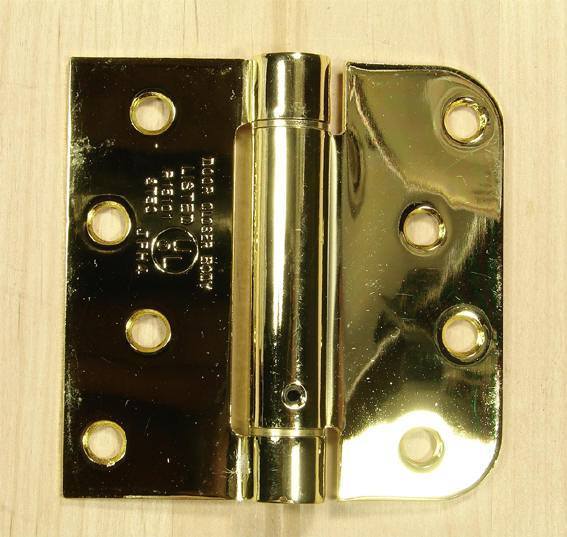 4" X 4" Spring Hinges With Square And 5/8" Radius Corner Bright Brass Finish - 2 Pack