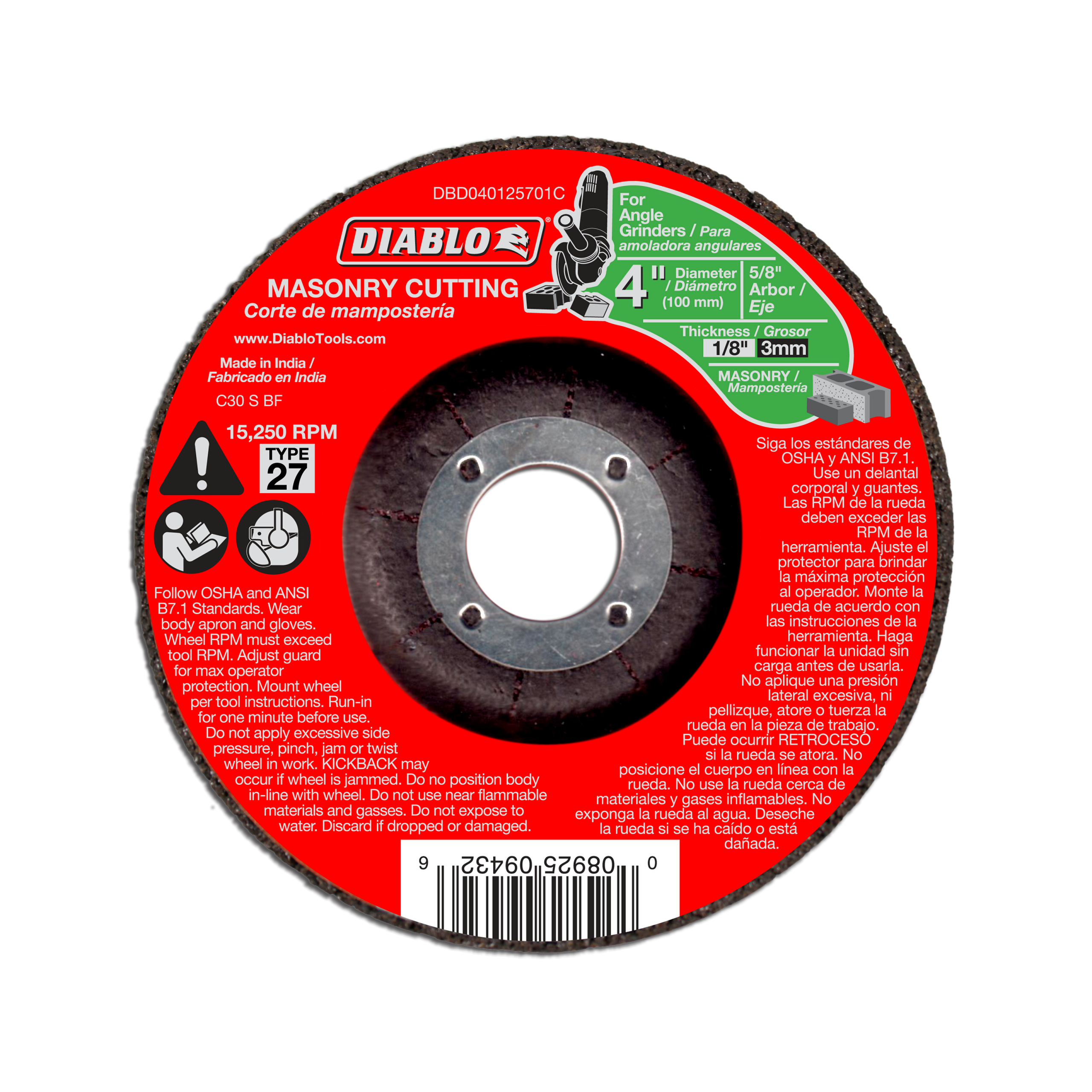 Diablo DBD040125701C 4" Type 27 Masonry Cut-Off Disc