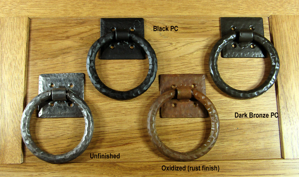 Distressed Ring Pull - 4" Inch Diameter - Hammered Back Plate - Multiple Finishes Available - Sold Individually