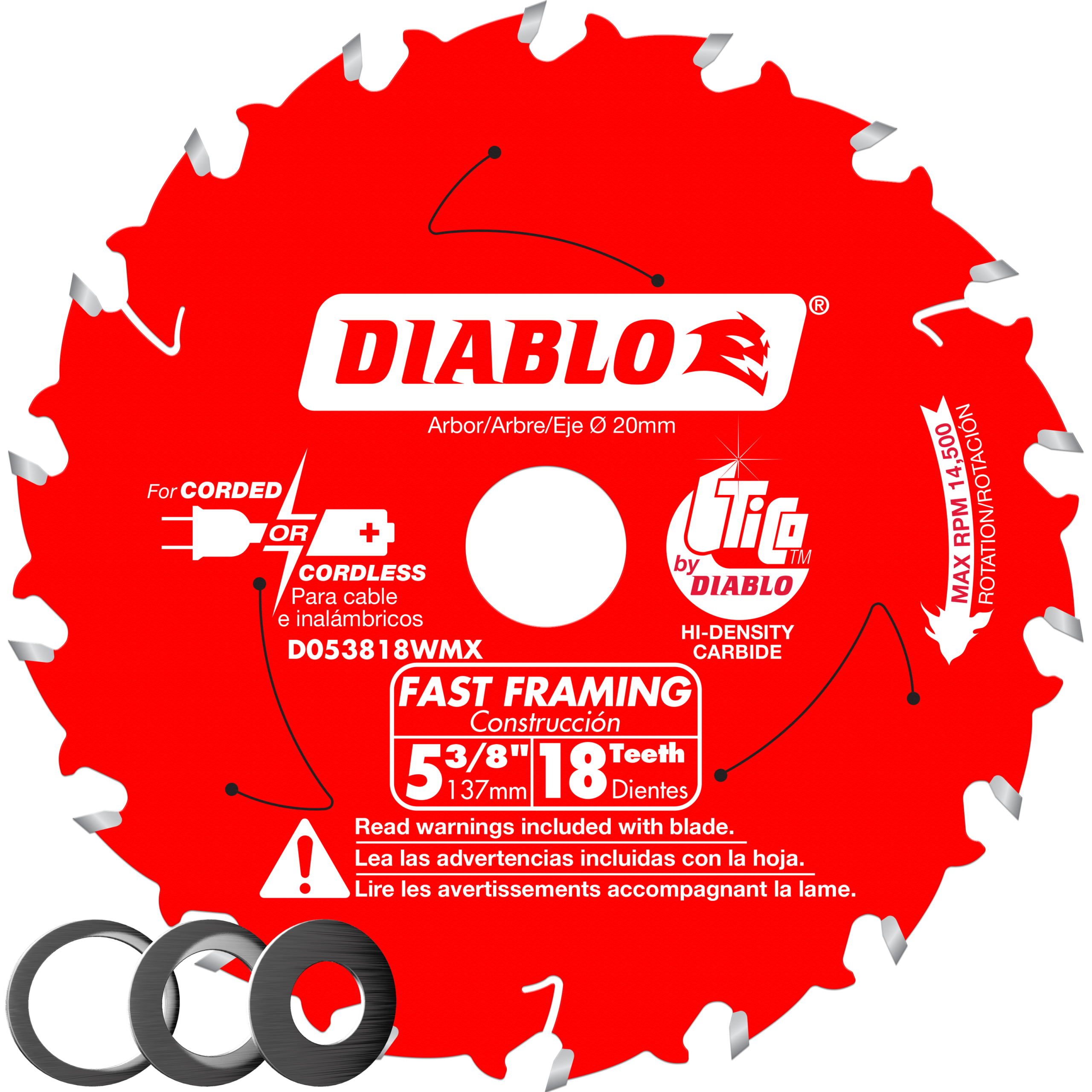 Diablo D053818WMX 5-3/8" x 18-Teeth Fast Framing Saw Blade for Wood