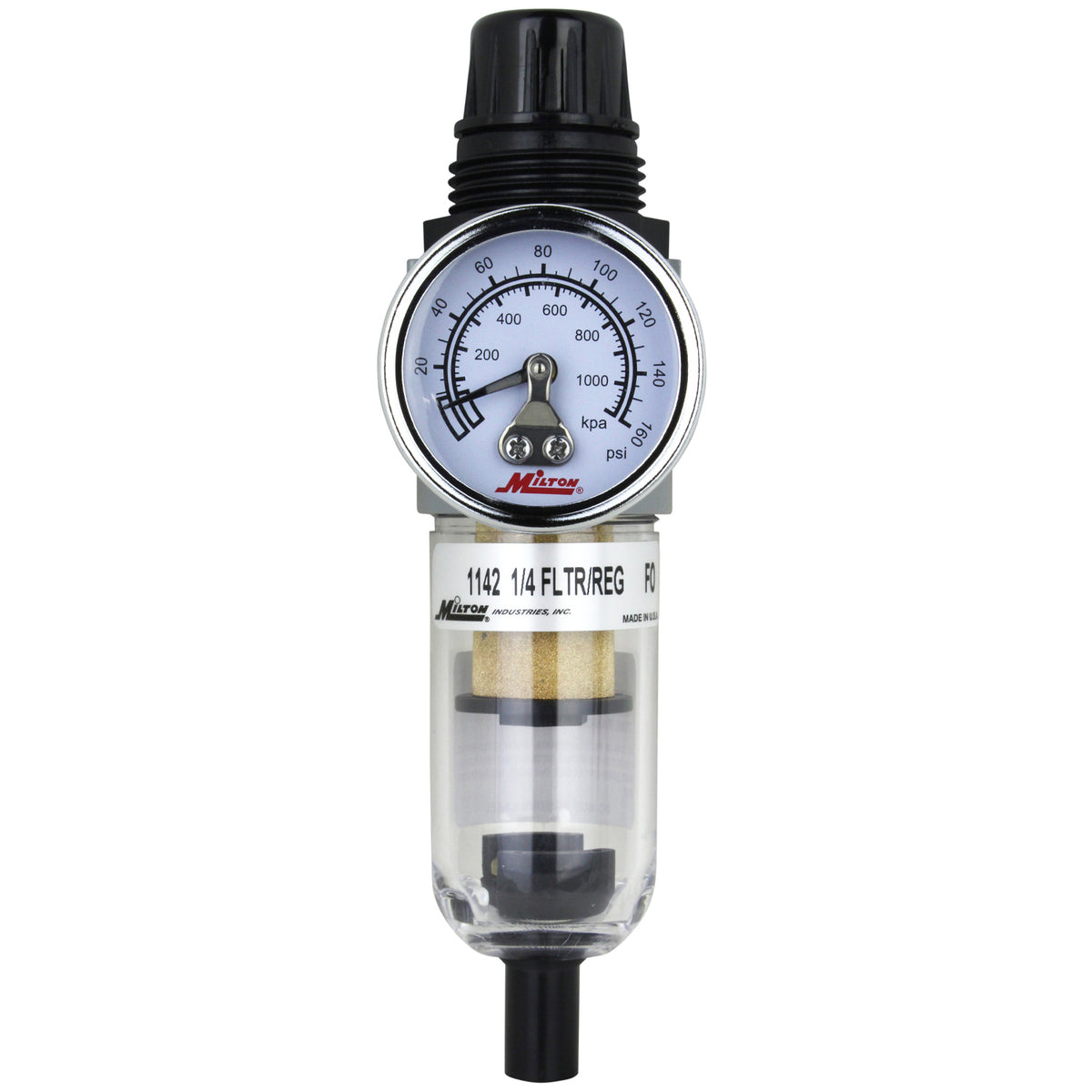 1/4" NPT Polycarbonate Mini Piggyback FR Duo Filter-Reducer with Gauge