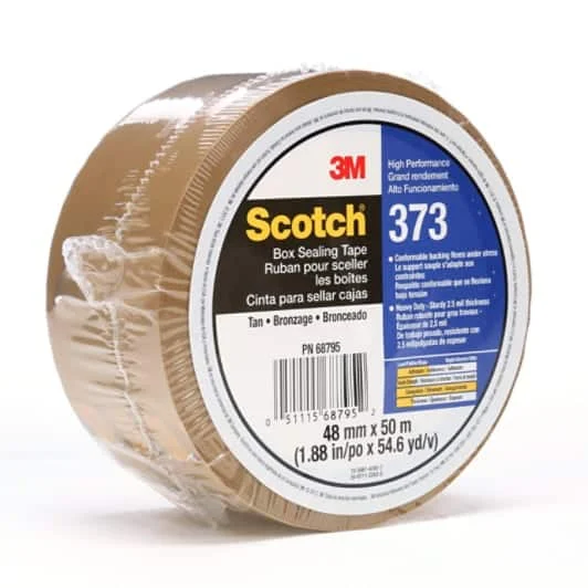 Scotch Box Sealing Tape 373, Tan, 48 mm x 50 m, 36/Case, Individually Wrapped Conveniently Packaged