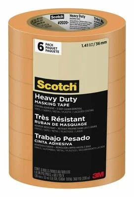 Scotch Heavy Duty Masking Tape 2020+-36AP6, 1.41 in x 60.1 yd (36mm x 55m), 6 rolls/pack