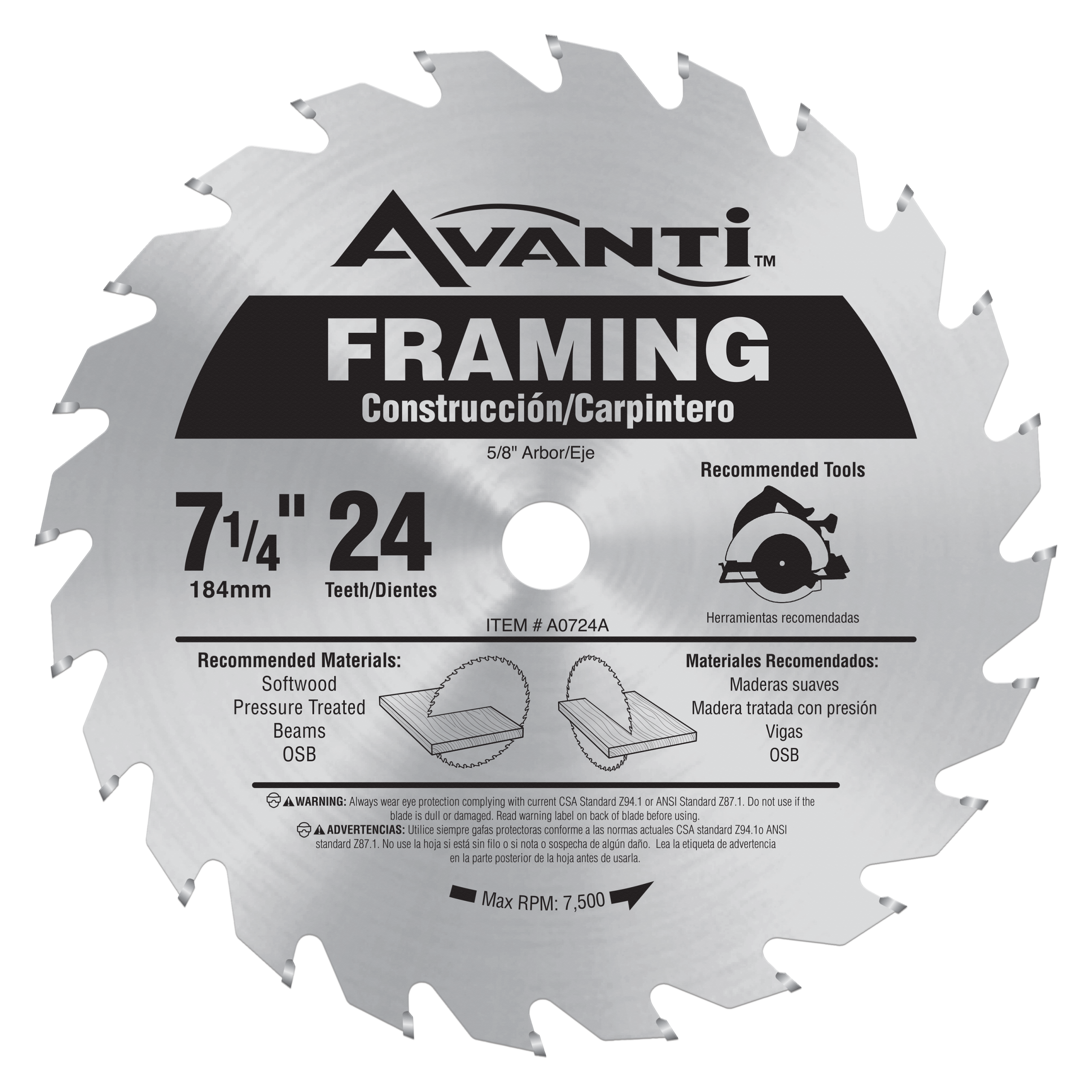 Avanti A0724A 7-1/4 in. x 24-Teeth Framing Saw Blade