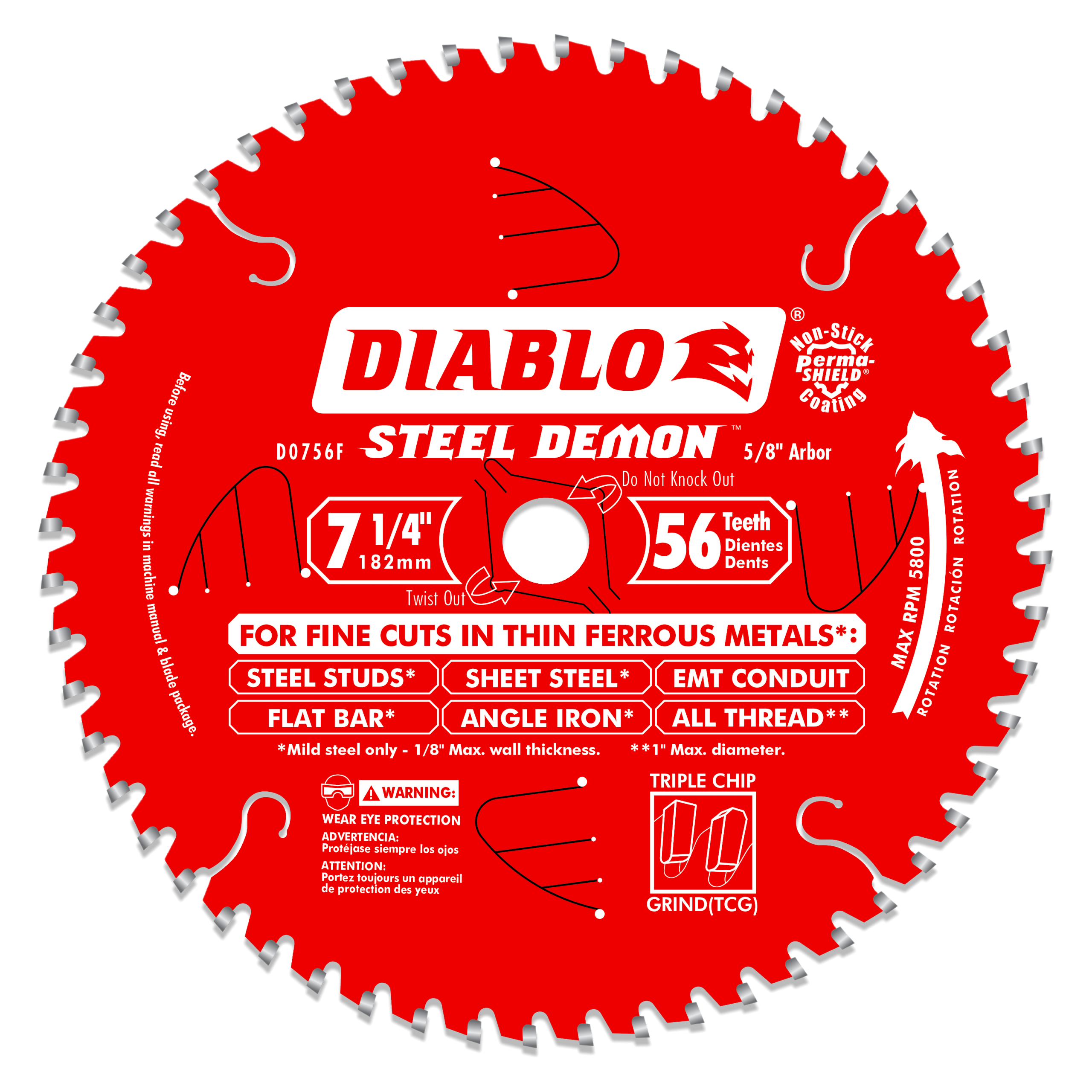 Diablo D0756F 7-1/4" x 56-Teeth Steel Demon™ Carbide Saw Blade for Thin Metal