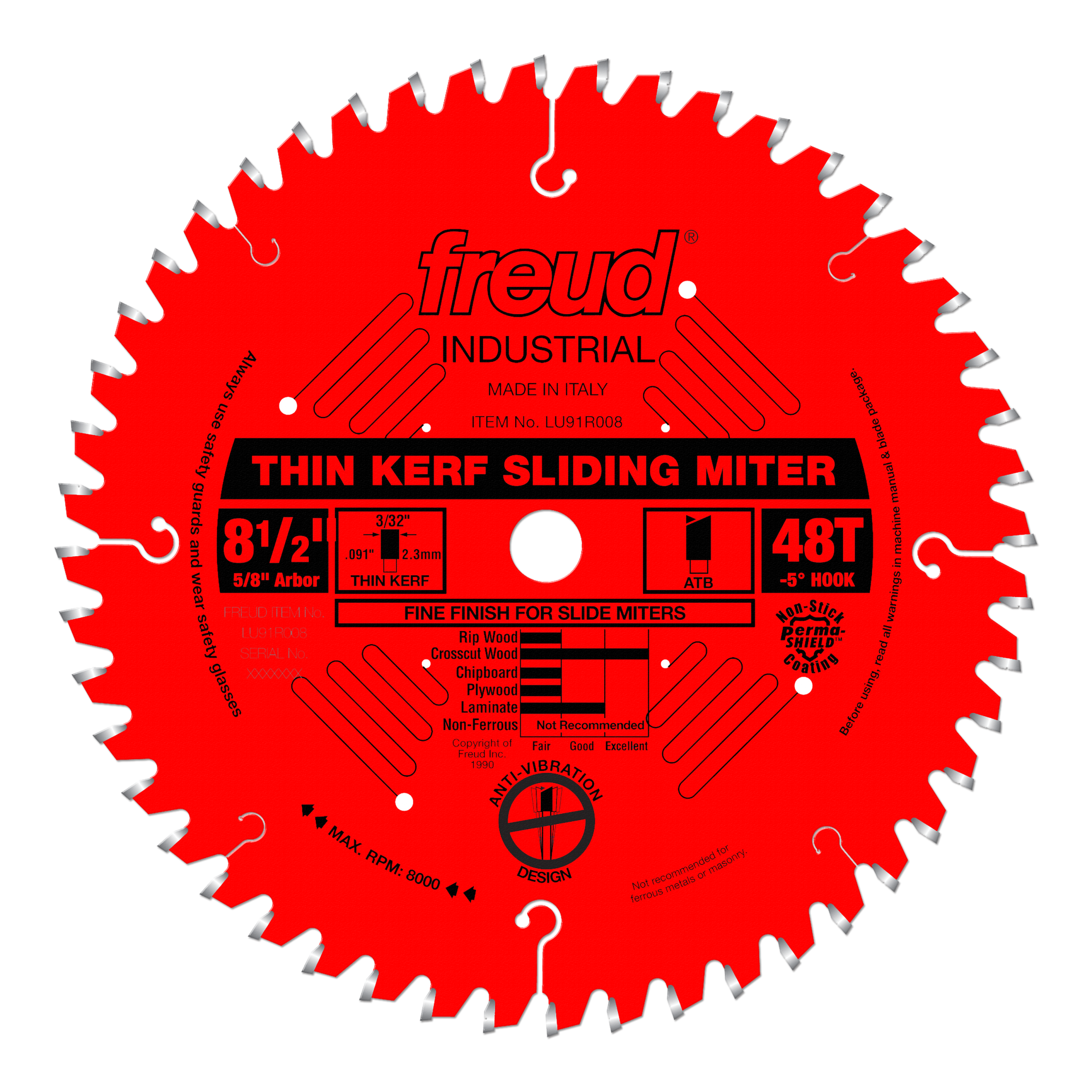 Freud LU91R008 8-1/2"Thin Kerf Sliding Compound Miter Saw Blade