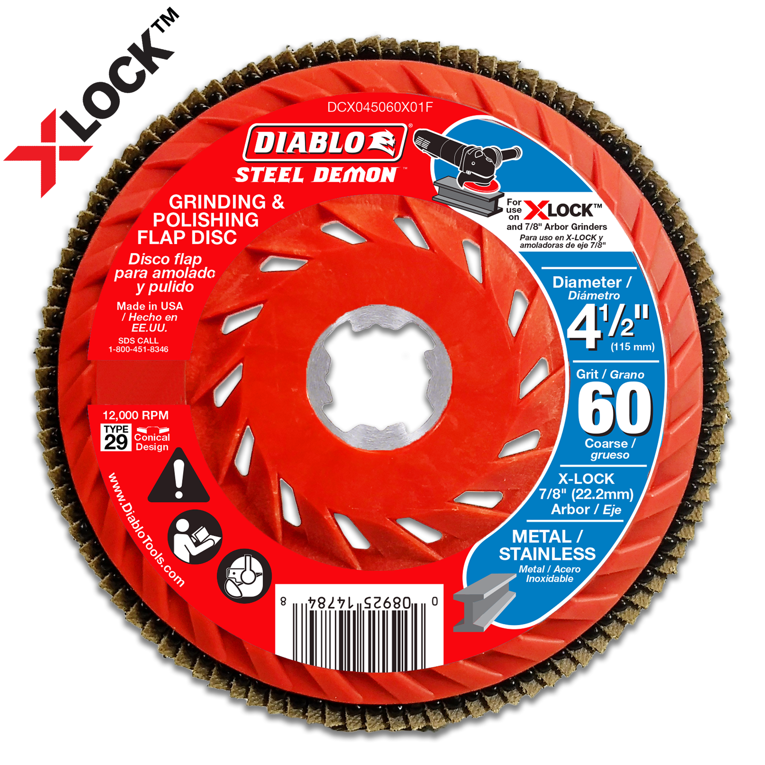 Diablo DCX045060X01F 4-1/2" 60-Grit X-LOCK Steel Demon™ Flap Disc for Metal
