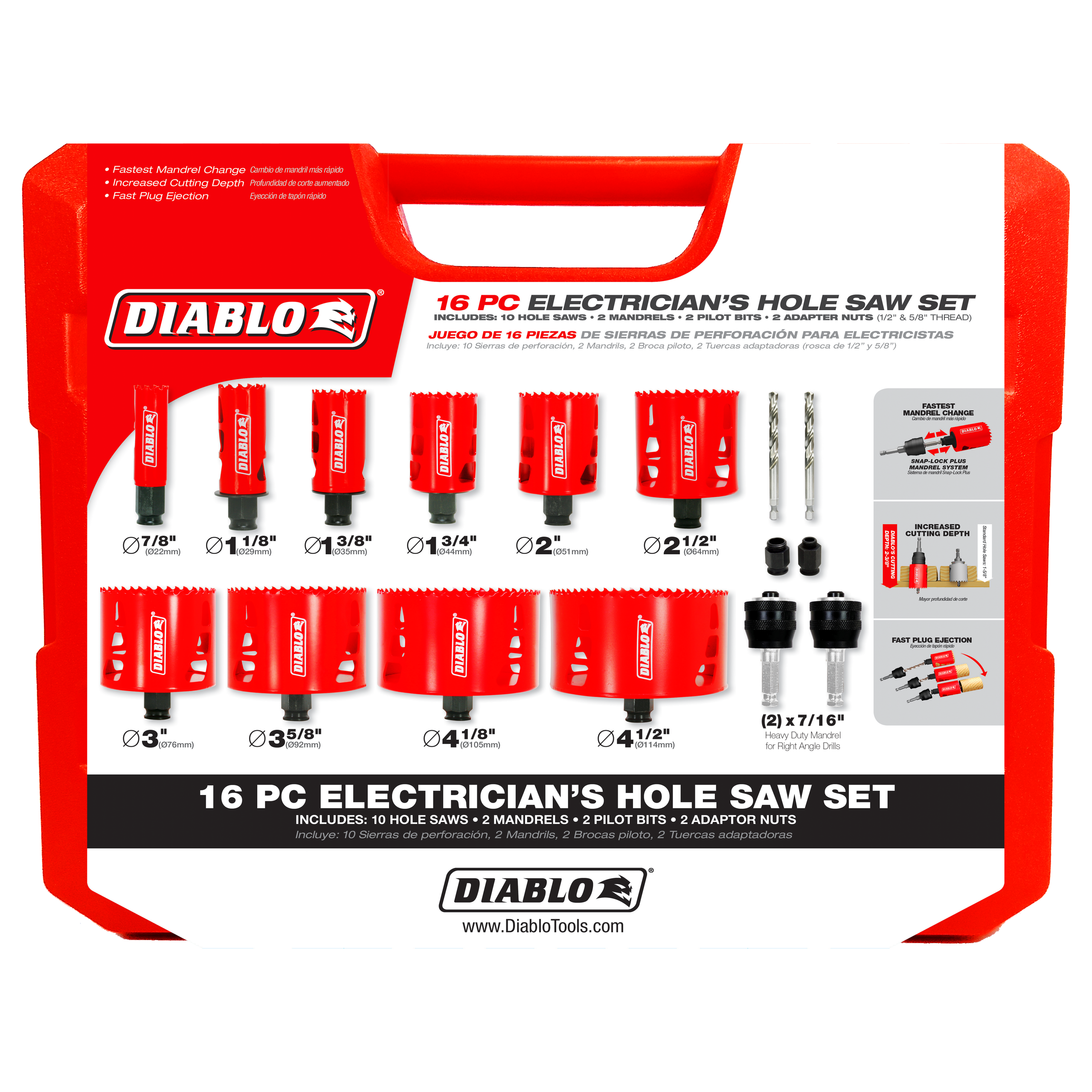 Diablo DHS16SEL 16 pc Bi-Metal Hole Saw Set for Electricians